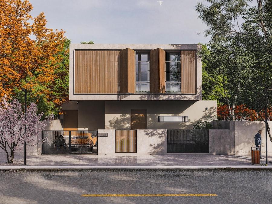 Modern residential home exterior combining concrete and wood architectural elements - representative of contemporary house builds Tayyab Builders specializes in